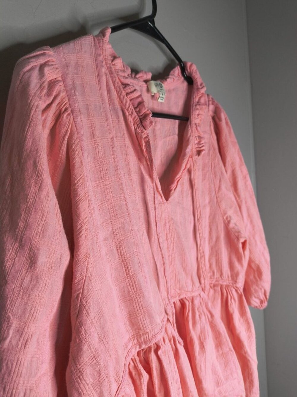 Umgee Pink Babydoll Blouse Boho Ruffled Split Long Sleeve Women's Size Medium - Picture 4 of 12